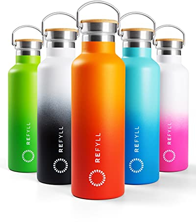 REFYLL Trinkflasche Edelstahl 750ml - “colorFYLL” I Thermoflasche für die Schule, Kinder, Arbeit - Kohlensäure geeignet I Wasserflasche auslaufsicher + BPA frei I (Lava Red)