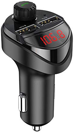 FM Transmitter Bluetooth 5.0 Car Radio Audio Adapter, FM Modulator Car MP3 Player Handsfree Car Kit Support 5V 3.4A Dual USB Ports/Voltage Detection, support Play USB Disk/SD Card(32G) (Black)