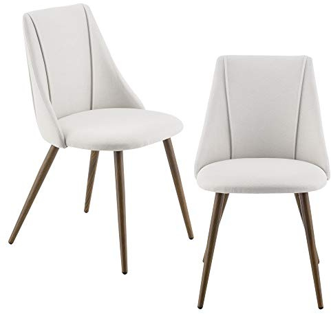 Lot de 2 Chaises de Salle à Manger Cuisine Rembourrée en Textile Pieds Métal avec Effet Bois Siège Fauteuil de Salon Beige 83 x 50 x 53 cm