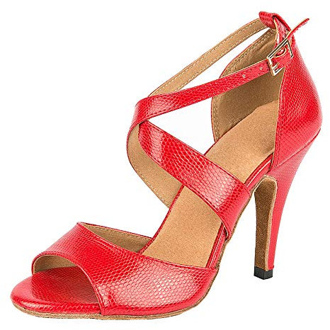 AOQUNFS Tanzschuhe Damen Standard & Latein Salsa Rot Breite Füße Hoher Absatz,YCL282-6-Rot,EU38