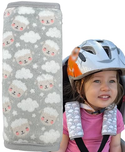 HECKBO 2x Gurtkissen Kinderwagen Schafe & Wolken – Gurtschoner Babys, Gurtpolster Autositz, Schulterpolster Trage, weich & gepolstert, Sicherheitsgurt Zubehör Jungen Mädchen