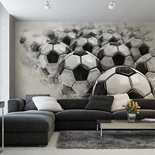 Wallepic Papel pintado fotográfico de fieltro, diseño abstracto de balón de fútbol, 208 x 146 cm, diseño juvenil, acuarela, salón, dormitorio, oficina, pasillo, multicolor