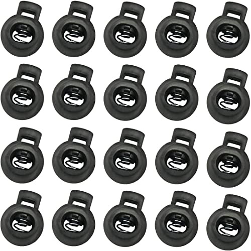 SULIUDAJI Kordelstopper mit 1 Loch 20 Pack in schwarz 18 * 23 mm Gesamtgröße Gummikordel Stopper Schnellverschluss Schnürsenkel Schnur Rutsche Band Klemme Kordelstopper