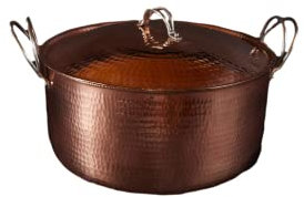 Sertodo Copper Dutch Oven | 12 in Diameter x 6 in Tall| Big and Beautiful | 11.5 Quart Capacity | Patented Stainless Steel Handle System | 100% Solid Copper, Heavy Gauge, Hand Hammered