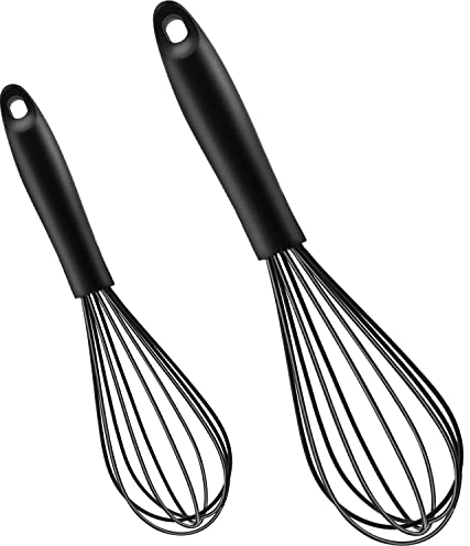 Frusta Silicone Set Da 2 Pezzi Nero Fruste Cucina Con Rivestimento Antigraffio Impugnatura Ergonomica e Presa Sicura Frusta a Mano In Plastica e Silicone