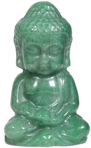 mookaitedecor Grüner Aventurin Stein Meditierender Buddha Kristall Figur | Handgeschnitzter Kleiner Stein Buddha, Heilung Tasche Stein Buddhismus Spirituelle Deko, Wohlstand Glück Talisma