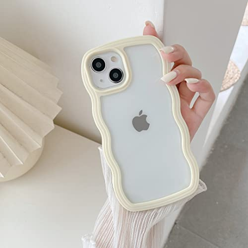 QLTYPRI Kompatibel mit iPhone 13 Hülle, iPhone 14 Transparent Case Aesthetic Curly Handyhülle Frauen Mädchen Girls Süßes Wellen Design Silikon TPU Bumper Schutzhülle - Gelb