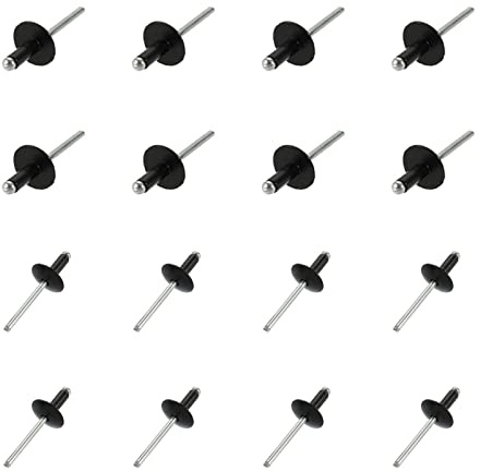 QUARKZMAN 40Pcs Blindnieten 4,8mm x 12mm Aluminium Offenes Ende Schwarz | Großer Flansch, Für Metall und Kunststoff und Leder