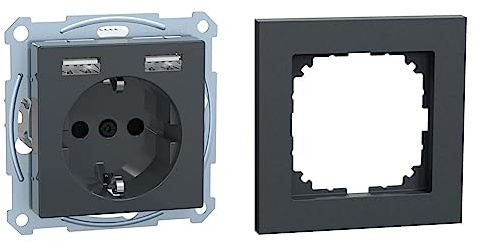Komplettset Schuko-Steckdosen-Einsatz mit USB Ladegerät, Merten System M-Pure, Anthrazit