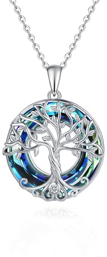 Livets träd kedja 925 sterlingsilver livsträd halsband keltisk knut triskele triangeln viking hänge kristall månsten smycken gåvor för kvinnor flickor, Sterlingsilver, Ingen ädelsten