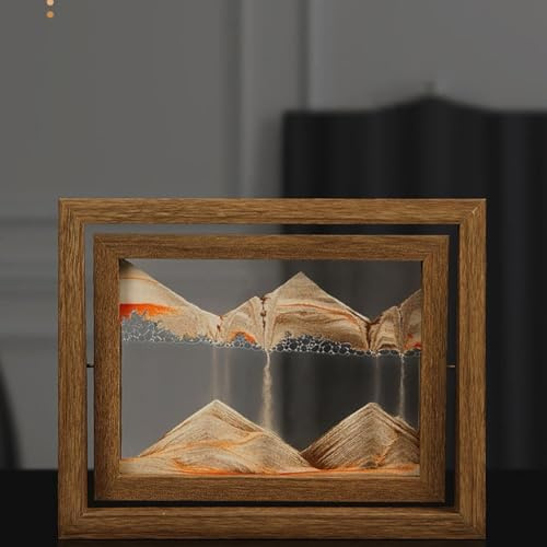 Peinture de Sable Mouvant - Cadre Dynamique 3D en Verre Rectangle Sablier Naturel avec Image d'Art en Mouvement pour la Maison et le Bureau (Color: Orange)