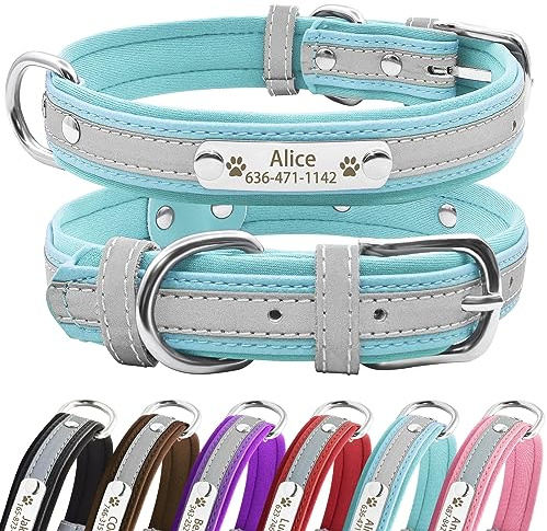 Senristar Personalisierte Reflektierende Hundehalsbänder mit Neopren Gepolstert, Benutzerdefinierte Gravierte Hundehalsband mit Namensschild für Kleine Mittlere Große Hunde