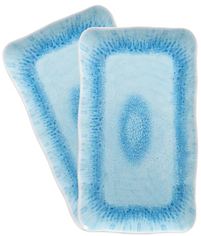 ZAROCRUS Large Farmhouse Melamine Serving Trays, Set of 2, 17 x 10 inches Serving Platters for Food Serving, Durable and Dishwasher Safe BBQ Tray, Reactive Blue