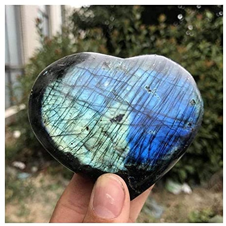 GAENZA Natürlicher Kristall, Heller Halo-Labradorit-Stein, Herzform, dekorativer Cabochon, Geschenk, Reiki, schöne Ornamente Chakra-Reiki-Ausgleich (Size : 500g)