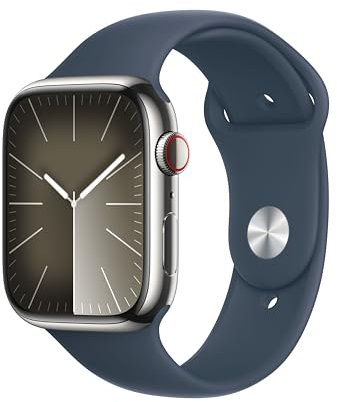 Apple Watch Series 9 (GPS + Cellular) - Caja de Aluminio en Plata de 45 mm - Correa Deportiva Azul tempestad - Talla S/M