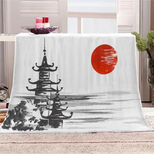 Japan Kirschblüten Fleece Flauschig Kuscheldecke für Mädchen Jungen Landschaft Sofa Flanelldecke Warme Kinderdecke Wohndecke für Bett Klimaanlage Decke Nap Decke Babydecke Winter Blanket 100x130cm