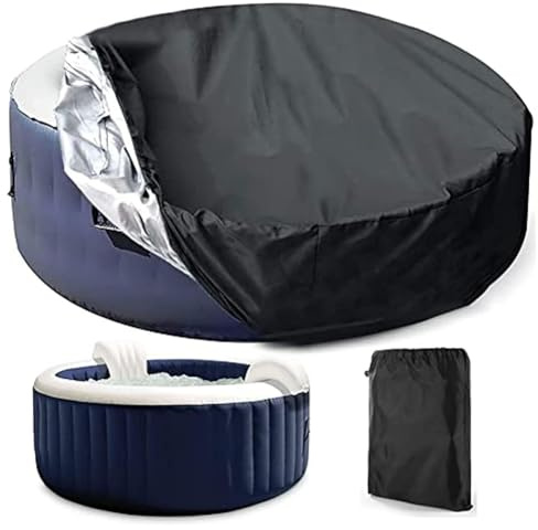 Bach Spa Gonflable, Couverture Spa Ronde, Bache Piscine Hivernage, Salon de Jardin, Baches Imperméables pour Extérieur 190x30cm Black