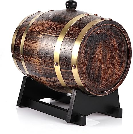 Botte di Rovere, Botti di Rovere Stile Retrò da 3 Litri, Botte di Whisky in Legno Botte di Vino Vino Rosso Barile di Brandy Whisky Barile Secchio Contenitore con Rubinetto