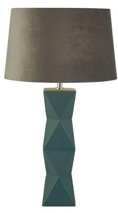 Licht-Erlebnisse Nachttischlampe Blau Grau E27 61 cm hoch Stoff Keramik Retro Tischlampe Wohnzimmer Tischleuchte Schlafzimmer