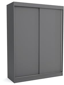 Brent - Kleiderschrank Schiebetüren Emily, 160cm Breit, Schlafzimmerschrank mit 1 Kleiderstange und Einlegeböden für Kleidung, Kleiderschrank Grau
