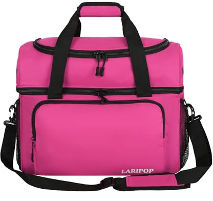 LARIPOP Bowlingballtasche für 2 Bälle, Bowlingtasche mit doppeltem Ballhalter, passend für Bowlingschuhe bis Herrengröße 44 und Zubehör, Rosarot