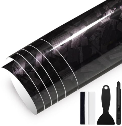 GRTHTATI 150cm x 30cm Pellicola Adhesiva Carbonio Forgiata Lucido per Auto Pellicola Wrapping Pellicola Protettiva per Interni/Esterni di Auto, Moto, Bici, Moto, Bici (Nera Lucida, 150cm x 30cm)