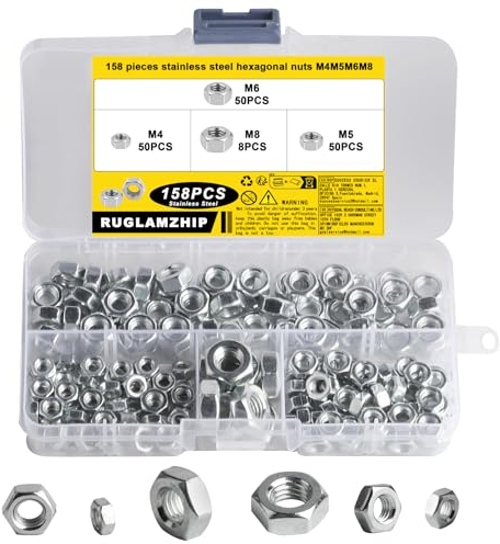 80 Pz Dadi M4 M5 M6 M8 Esagonali e Autobloccanti in Acciaio Inossidabile DIN 934 Standard A2 V2A, Metrici di Fissaggio in Acciaio Inox per Bulloni e Viti