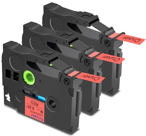 Cruxer 3er-Packung Kompatibel für Brother P-touch TZe-421 Red Laminierte Bänder，Schwarz auf Roter 0,35'' 9mm x 8m Schriftband Ersatz für Brother PT-H100R PT-200 PT-H105 PT-H110 PT-D410 PT-E110VP
