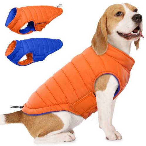 Lelepet Hundemantel Winter Jacke für Große Hunde, Wasserdicht Warmer Hunde Winterjacke, Wendbarer Winddicht Hundejacke mit Klettverschluss, Orange XL