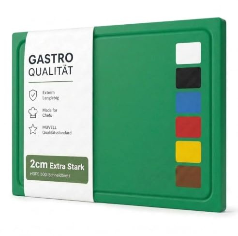 Muvell stabiles Schneidebrett Kunststoff | Grün, 60x40x2 cm | Spülmaschinenfest, EXTRA dick, messerschonend | Farben & Größen auswählbar | HACCP Obst & Gemüse Küchenbrett | Schneidbrett mit Saftrille