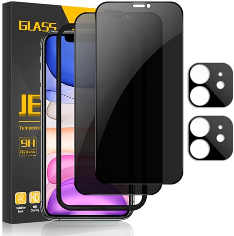 JEHOO [2+2 Pezzi] Privacy Pellicola Protettiva per iPhone 11 con Cornice di Allineamento, Protezione Dello Schermo in Vetro Temperato per la Privacy e Protezione Dell'obiettivo Della Fotocamera