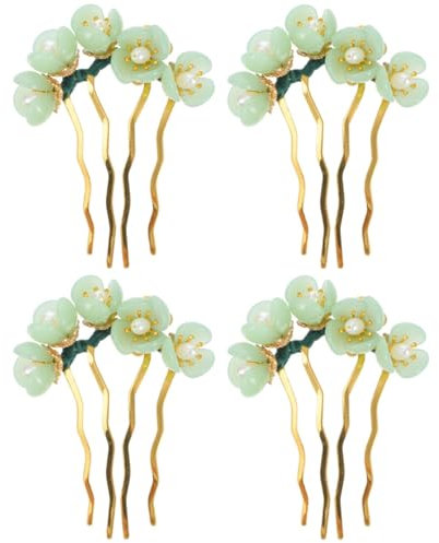Mikinona 4stücke Vintage Jade Haarspangen Mit Blumenmuster Klassische Haaraccessoires Für Elegante Hochsteckfrisuren Und -stil Langlebig Und Tragbar