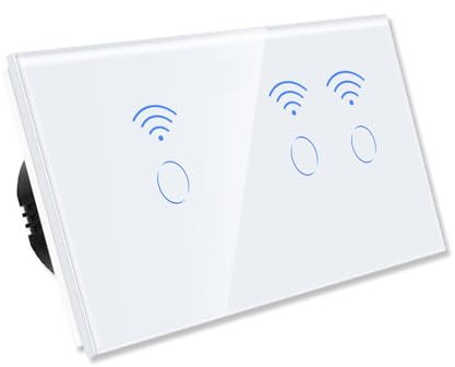 PULSAR Lichtschalter Smart Doppelt 2 Fach Unterputz Weiß - Touch-Glaspanel, Alexa & Google Home, Tuya/Smart Life - Wlan Serienschalter mit Schalter