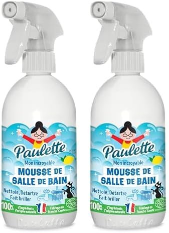 Paulette - Mousse de Salle de Bain Citron - Spray Nettoyant Détartrant Naturel et Ecocert - Fabriqué en France - 500 ml (Lot de 2)