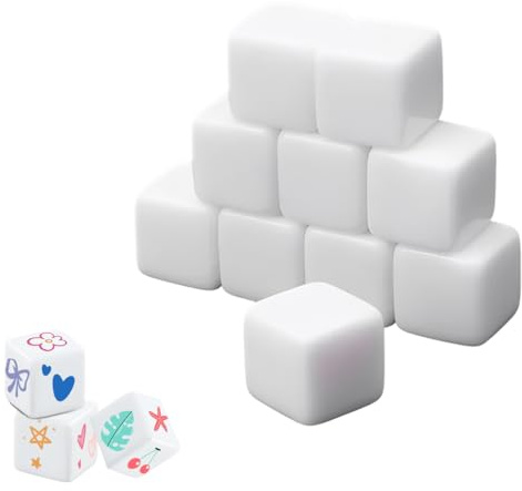 BEPSYOM 10pcs Blanko Würfel, Blanko Acrylwürfel 6-Seitiger, DIY-Aufkleber Würfel Blanko für das Malen, Rechtwinkliger Würfel für Brettspiele, Lernen, Basteln, Partyspaß (16mm) (Weiß)
