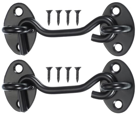 sourcing map Gancio e occhiello da 7,6 cm per porte, in acciaio inossidabile, serratura per porta di fienile, cancello, chiavistello e occhiello, con viti di montaggio, per recinzioni in legno, nero,