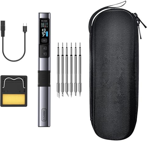 DEWIN Smart Soldering Iron Kit, HS-02A Intelligent Digital Soldering Iron Set, Temperature Adjustable 100-450 °C, PD 100 W Constant Temperature with 6 Soldering Heads