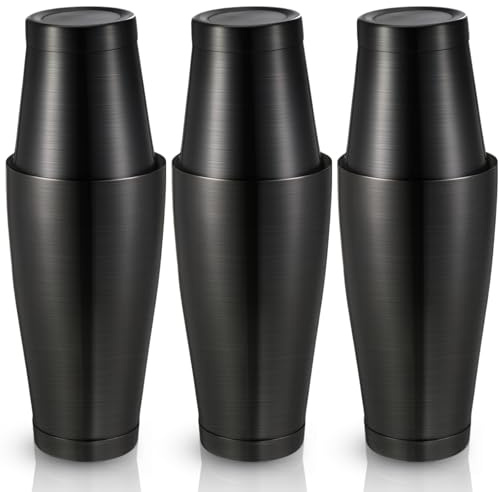 Sabary 6 Pcs Cocktail Shakers Professional Bar Shaker Boston Set Stainless Steel Martini Drink Mixer Basic Tool Weighted Shake Metal Can Cocktail Shaker Set, 18 Oz, 28 oz (Sanding Black)