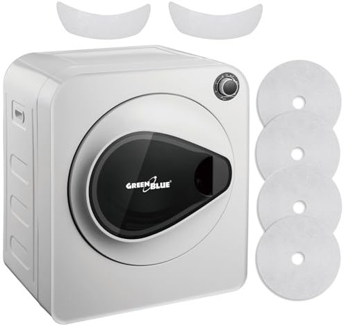 Green Blue GB405 Elektrischer Wäschetrockner Ablufttrockner 830W / bis 3kg / Trockner für Kleidung | Freistehend oder Wandmontage Fünf Trocknungsprogramme (Wäschetrockner + 2x Filtersets)