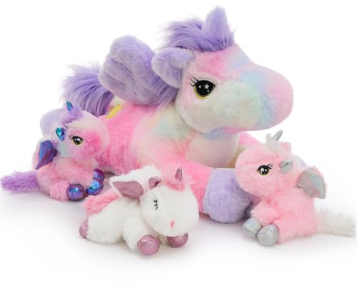 MorisMos 50cm lang riesen Einhorn Kuscheltier XXL, groß Einhorn Stofftier Plüschtier mit 3 Baby im Bauch, unicornteddy Geburtstag Geschenk für Kinder Baby-Leuchtet im Dunkeln