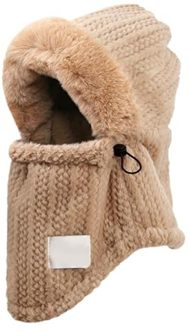 Warme Mütze für den Winter, mit Kapuze, Plüschmütze, Ohrenklappe, Halswärmer, winddicht, weich, für Damen zum Radfahren und im Freien, khaki, L
