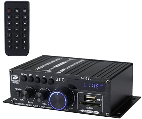 Cpolebev Amplificador de Potencia Ak380 800W 12V Bluetooth EstéReo Hogar Coche Amplificador de Audio Reproductor de MúSica Altavoz de Coche Clase D FM USB/SD