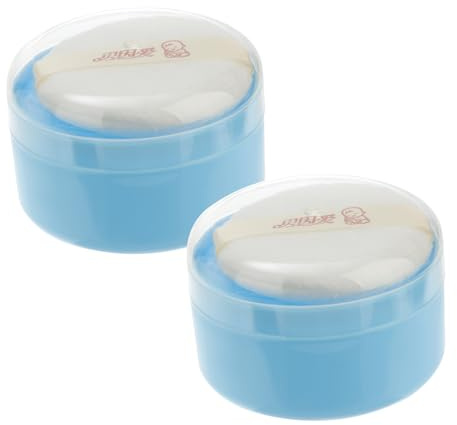 HAMPPLIES 2 Stück-pack Babypuderquastenbox Aufbewahrungsbox Blau mit Weichem Schwamm Puderquasten Etui für Neugeborene Babyhautpflege