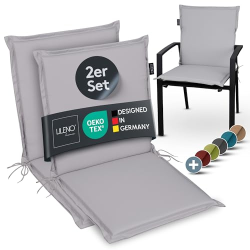 LILENO HOME Gartenstuhl Auflagen [2er Set - Niedriglehner] in Grau - Bequeme Liegen als Sitzauflagen für Gartenmöbel - Stuhlkissen für Gartenstühle und Klappstühle MIA