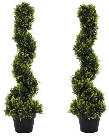 Outsunny 2er Set Künstliche Zedernbaum Groß 90 cm Künstliche Pflanzen | Plastik Kunstpflanze, Spiralpflanze Wie Echt, Zeder im Topf, Kunstpflanze Für Draußen, Moderne Dekoration