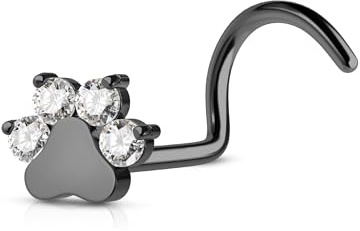 CM Crareesi Mania Nasenpiercing Ring G23 Titan Nasenring Silber Schwarz 20G Pfotenabdruck Nasenstecker S-förmig Nase Screw Nostril Piercing Schmuck Körper Piercing Schmuck