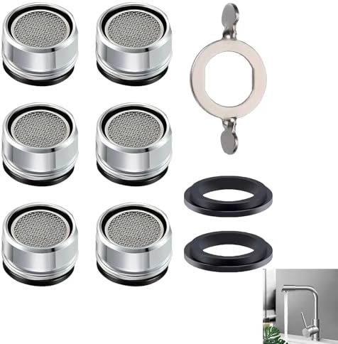 6 Stück Strahlregler M24, Wasserhahn Sieb Strahlregler Perlatoren für Wasserhähne Einsatz Siebeinsatz für Mischdüsen Spar Aerator STrahlregler für Wasserhähne mit Dichtung und Verchromten Schlüssel