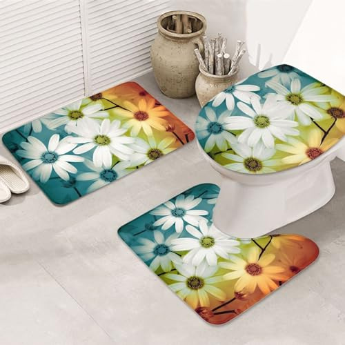 3 Piezas Juego De Alfombra De Baño Flower Alfombra De Contorno Absorbentes Lavable Alfombras De Cama, para Dormitorio, Cocina, Bathroom