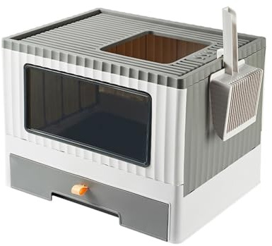 Caja de Arena, Caja de Arena Plegable for Gatos con Tapa, antisalpicaduras y cajón. Caja de Arena para Gatos(Gray)