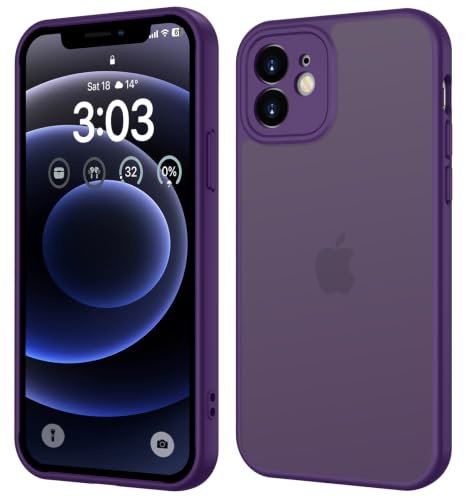 ORDA für iPhone 12 Hülle, Vollständiger Kameraschutz, Dunkel Violett | Matt Handyhülle für iPhone 12, Stoßfest Kratzfest Transluzente Rückseite Schutzhülle, Anti-Fingerabdruck Case